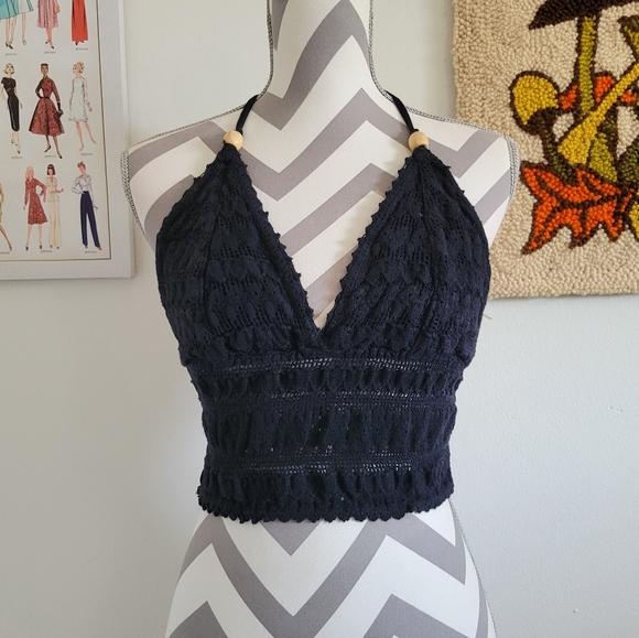 Blanco Tops - Blanco | Black Crocheted Halter Top